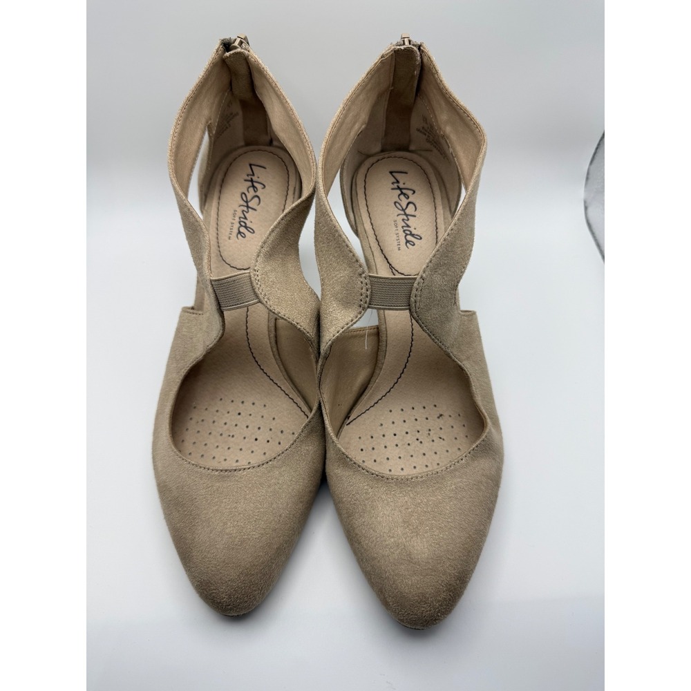 LifeStride Giovanna 2 Pump Beige Suede Cutout Block Heel Zipper Women 9W - Picture 2 of 8